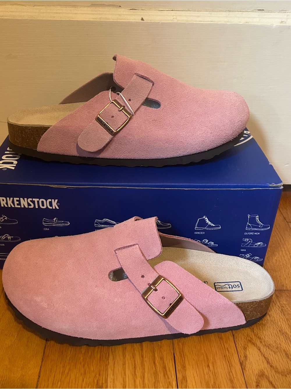 Birkenstock Pink Suede Boston Clog Mule